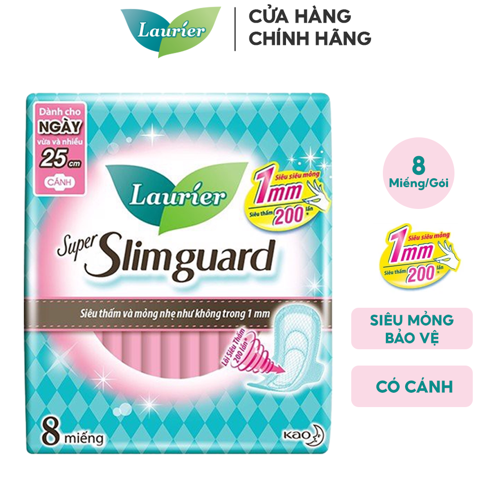 [Tặng Kèm 2 Miếng] Băng Vệ Sinh Laurier Super Slimguard 25cm Không Hương - 8 Miếng (Che tên sản phẩm khi giao hàng)