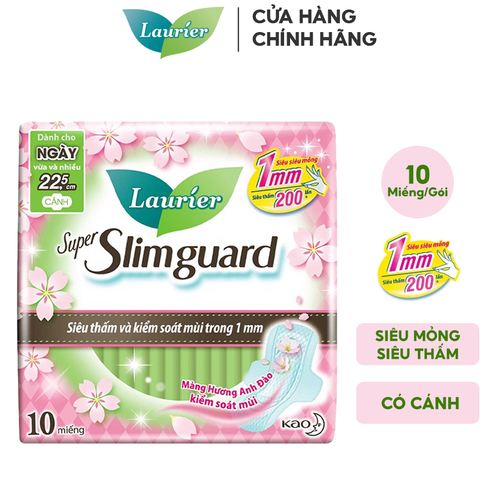 [Tặng Kèm 2 Miếng] Băng Vệ Sinh Siêu Mỏng Bảo Vệ Laurier Super Slimguard 22.5cm Hương Hoa Anh Đào - 10 Miếng (Che tên sản phẩm khi giao hàng)