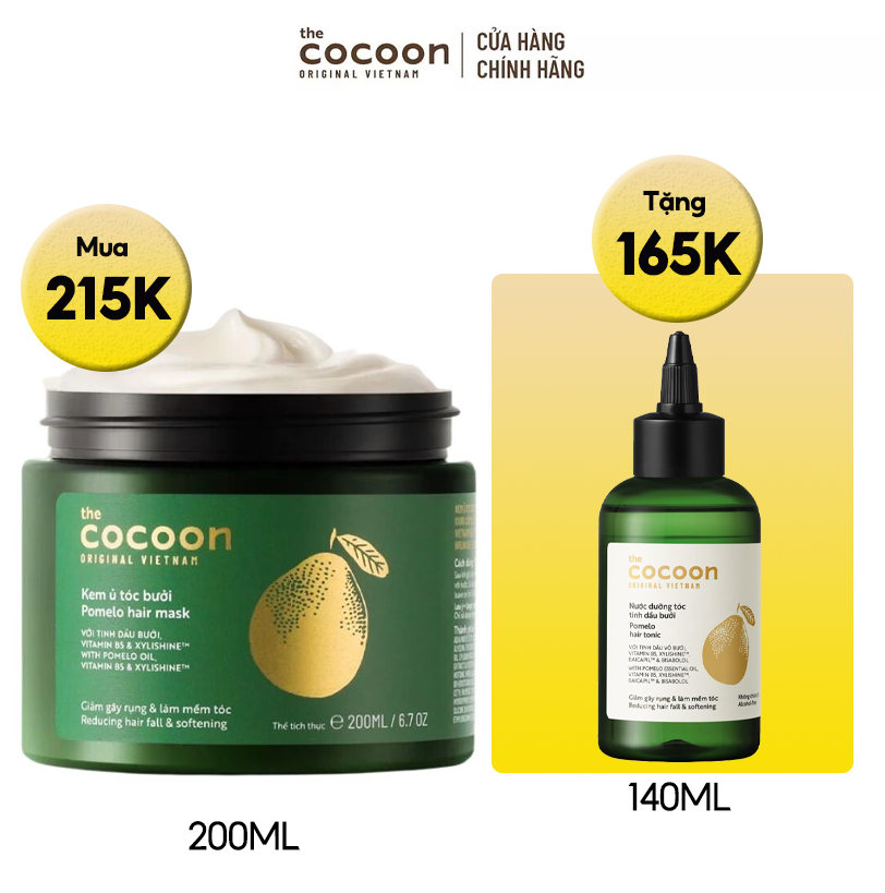 Kem Ủ Tóc Bưởi Hỗ Trợ Giảm Gãy Rụng, Dưỡng Tóc Mềm Mượt Chắc Khỏe Cocoon Pomelo Hair Mask 200ml