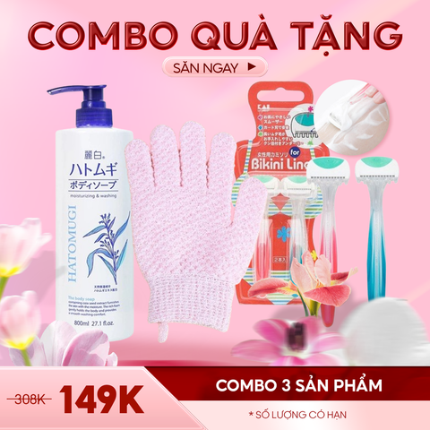 Combo Body Care - 3 Sản Phẩm (Sữa Tắm Hatomugi 800ml + Dao Cạo Bikini KAI + Găng Tay Tẩy Tế Bào Chết TOOLA)