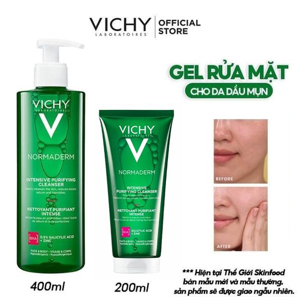 Gel Rửa Mặt Vichy Cho Da Dầu Mụn Làm Sạch Sâu, Giảm Nhờn Normaderm Phytosolution Intensive Purifying Gel