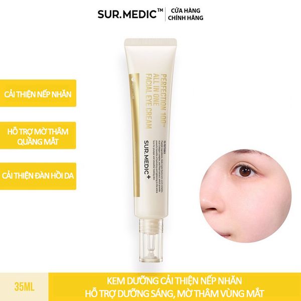 Kem Dưỡng Mắt Sur.Medic Cải Thiện Nếp Nhăn, Hỗ Trợ Dưỡng Sáng, Mờ Thâm Mắt Perfection 100™ All In One Facial Eye Cream 35ml