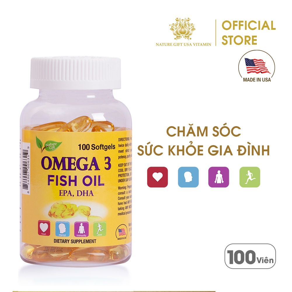 [100 Viên/Lọ] Viên Uống Dầu Cá Omega 3 Tốt Cho Tim Mạch, Bổ Mắt & Bổ Não, Làm Đẹp Da Nature Gift Omega 3 Fish Oil