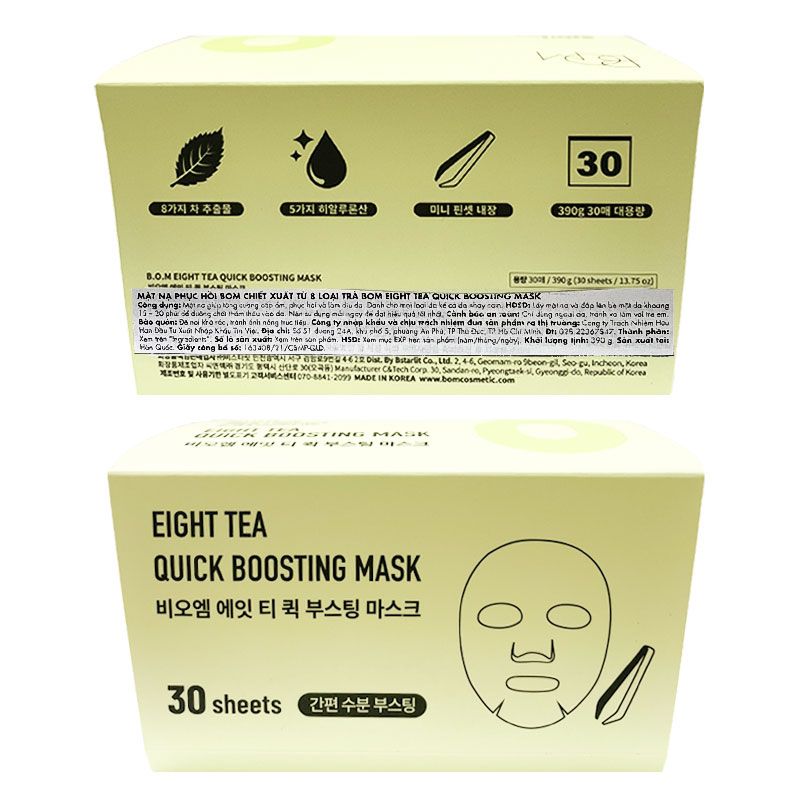 Mặt Nạ Phục Hồi Chiết Xuất Từ 8 Loại Trà B.O.M Eight Tea Quick Boosting Mask 390g (30 miếng)