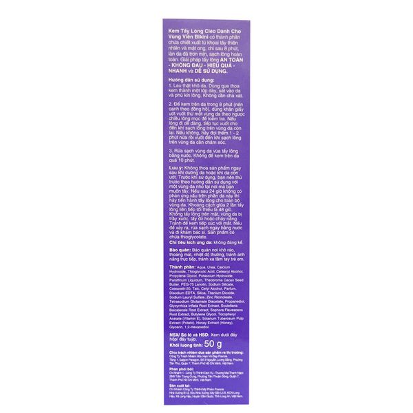 Kem Tẩy Lông Viền Bikini CLEO Từ Khoai Tây & Mật Ong Hair Removal Cream - Bikini Line 50g