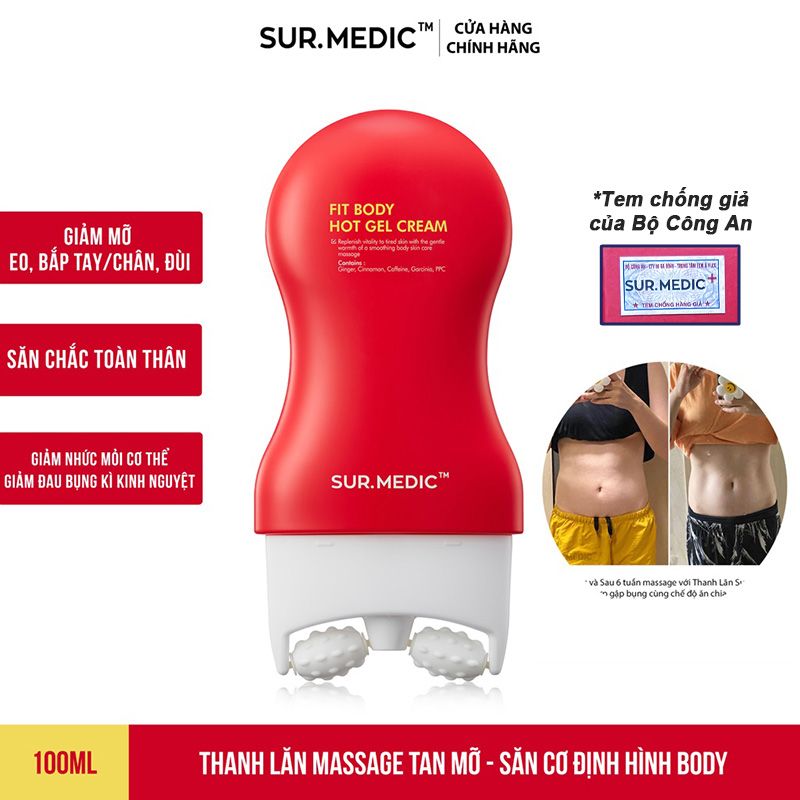 Thanh Lăn Massage Tan Mỡ, Săn Cơ Định Hình Body Fil Body Hot Gel Cream Sur.Medic+ 100ml