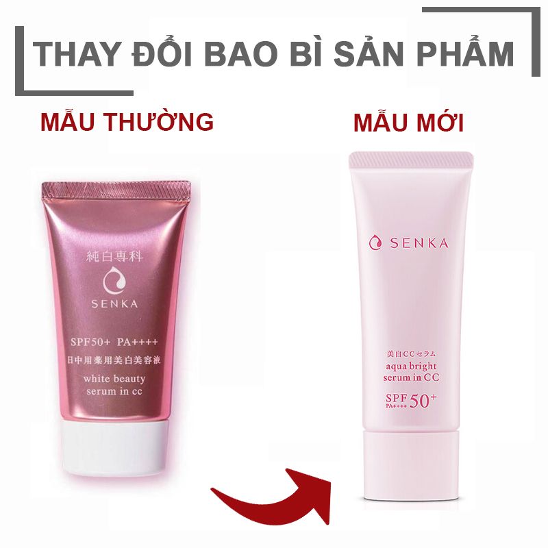 Serum Chống Nắng, Nâng Tông, Hỗ Trợ Dưỡng Trắng Da Senka Aqua Bright Serum In CC SPF50+/PA++++ 40g