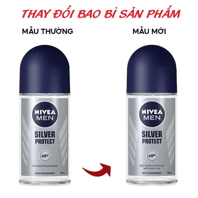 Lăn Ngăn Mùi Cho Nam Phân Tử Bạc Nivea Men Silver Protect Anti-Perspirant Roll On (Che tên sản phẩm khi giao hàng)