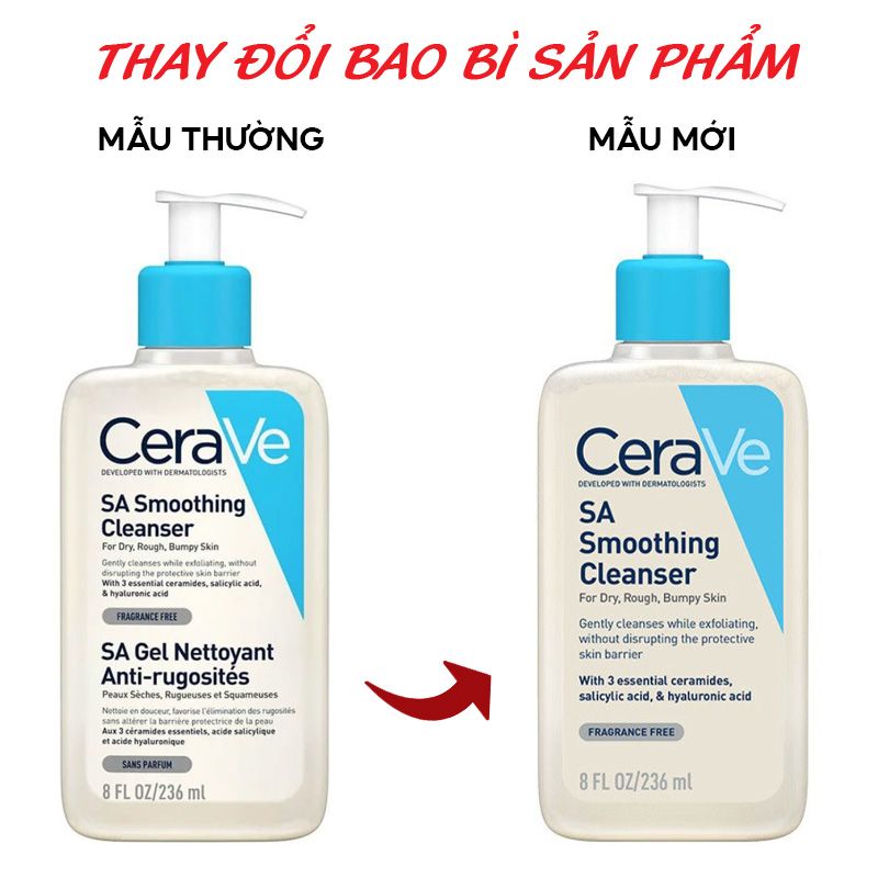 Sữa Rửa Mặt Làm Sạch Sâu Cho Da Mụn, Tẩy Da Chết Dịu Nhẹ Cerave Developed With Dermatologists SA Smoothing Cleanser 236ml