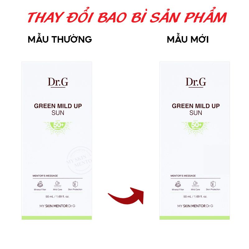 Kem Chống Nắng Vật Lý, Chống Ánh Sáng Xanh, Giảm Mụn Dành Cho Da Nhạy Cảm Dr.G Green Mild Up Sun+ SPF50+/ PA++++ 50ml