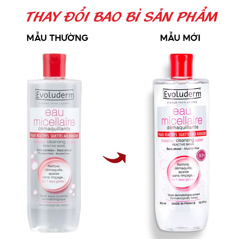 Nước Tẩy Trang Cho Da Nhạy Cảm Evoluderm Micellar Cleansing Water Reactive Skins