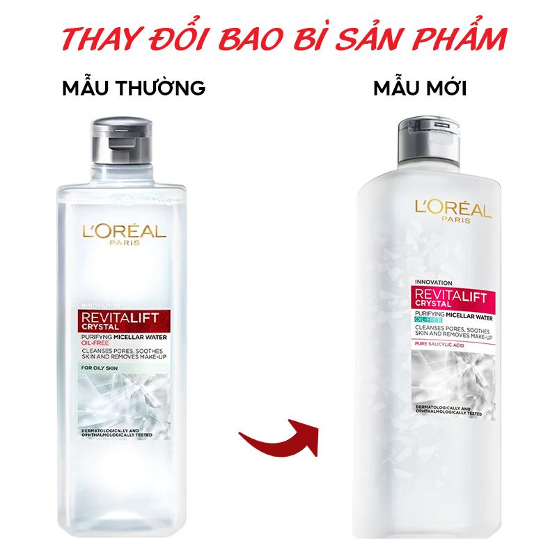 Nước Tẩy Trang Làm Sạch Cho Da Dầu L'oreal Revitalift Crystal Purifying Micellar Water