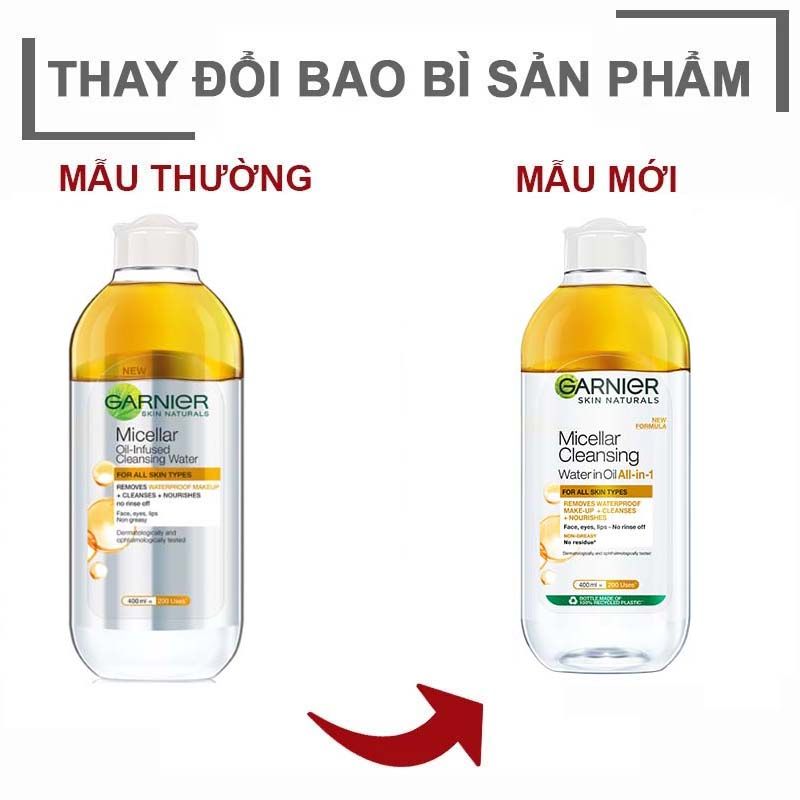 [400ml] Nước Tẩy Trang Làm Sạch Sâu Lớp Trang Điểm Garnier Micellar Oil-Infused Cleansing Water For All Skin Types