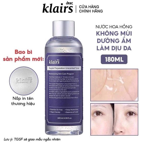 Nước Hoa Hồng Klairs Không Mùi Dưỡng Ẩm, Làm Dịu Da Supple Preparation Unscented Toner 180ml