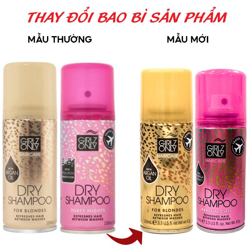 Dầu Gội Khô Girlz Only Dry Shampoo (Party Nights/ Dawn Til Dusk/ Dazzling Volume/ No Residue Nude)