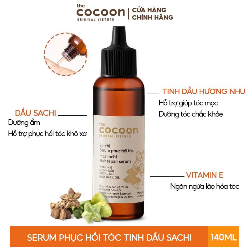 Tinh Chất Hỗ Trợ Phục Hồi Tóc Tinh Dầu Sachi The Cocoon Inca Inchi Hair Repair Serum 70ml