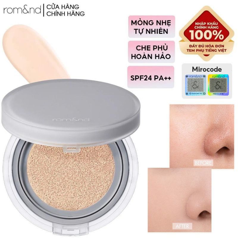 Phấn Nước Che Phủ Hoàn Hảo, Mỏng Nhẹ Tự Nhiên Romand NU Zero Cushion SPF24/PA++ 15g