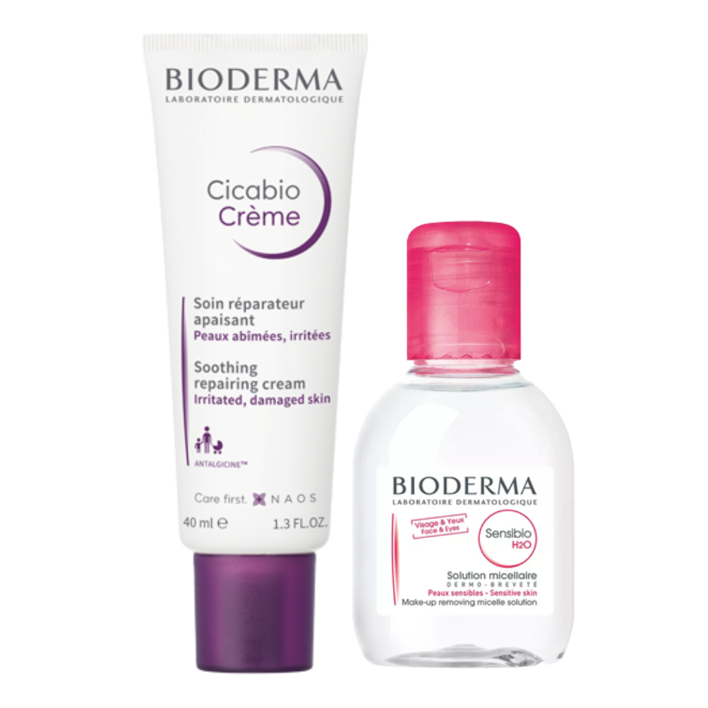 [2 items] Set Kem Dưỡng Ẩm, Phục Hồi Và Nước Tẩy Trang Cho Da Nhạy Cảm Set Bioderma Cicabio Creme 40ml & Bioderma Sensibio H20 100ml