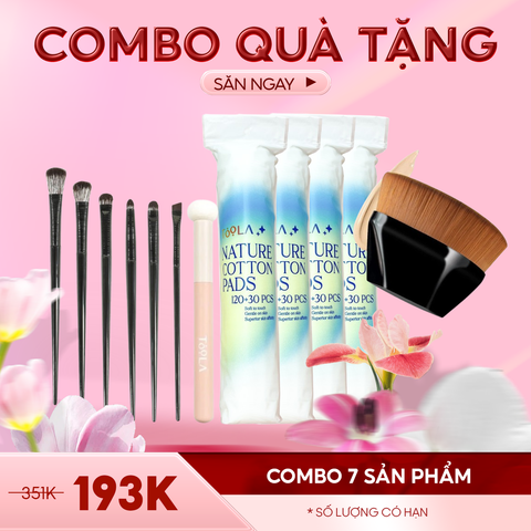 Combo Quà Tặng: Phụ Kiên Trang Điểm Mặt  - 7 Sản Phẩm (Set 6 Cọ Trang Điểm Mắt, Combo 4 Gói Bông Tẩy Trang Toola, Cọ Che Khuyết Điểm Đầu Tròn Toola, Cọ Tán Kem Nền Toola)