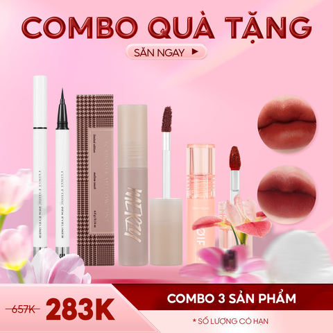 Combo Quà Tặng: Makeup 3  - 3 Sản Phẩm (Son Kem Merzy AM4 , Kẻ Mắt Merzy FP1, Son Kem Thuần Chay Foif Mini VT3)