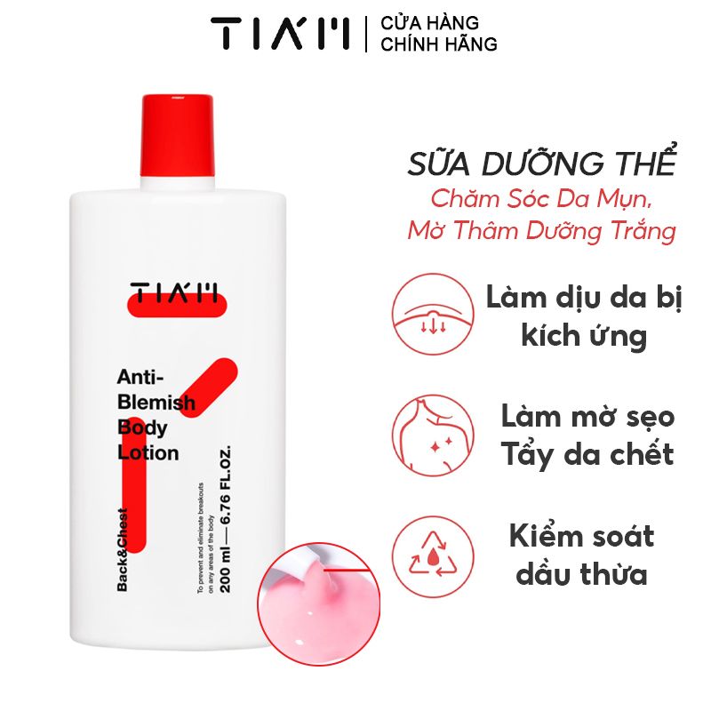 Sữa Dưỡng Thể Chăm Sóc Da Mụn, Mờ Thâm, Dưỡng Trắng Cho Cơ Thể Tiam Anti-Blemish Body Lotion 200ml