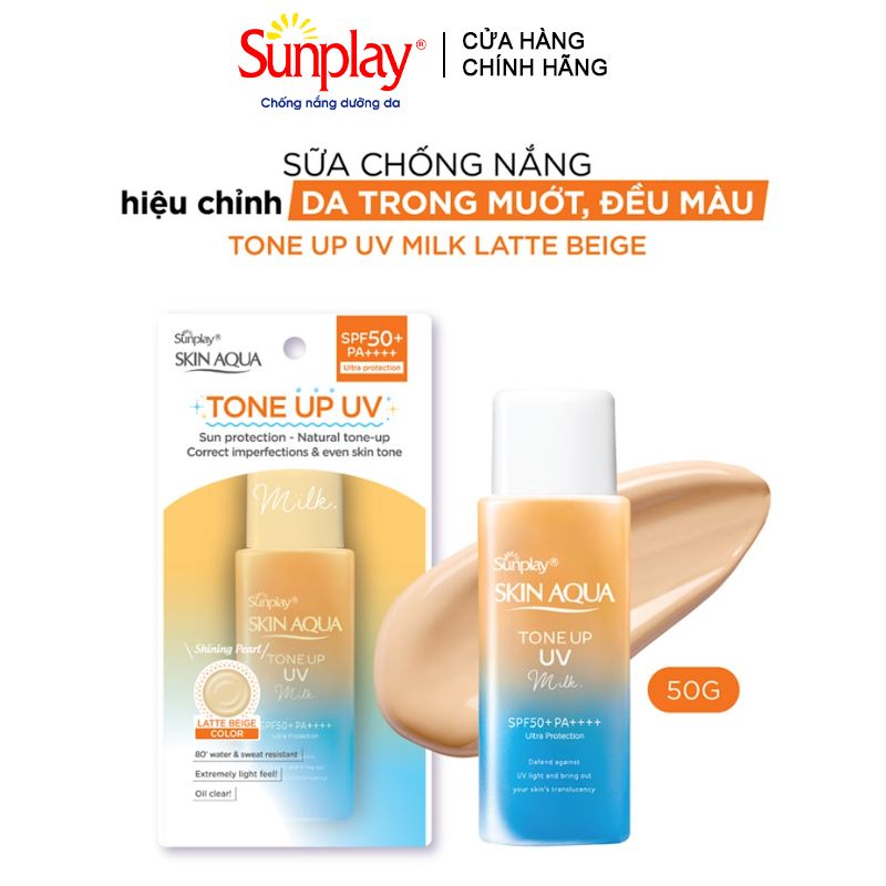 Sữa Chống Nắng Hiệu Chỉnh Sắc Da Sunplay Skin Aqua Tone Up UV Milk Latte Beige SPF50+ PA++++ 50g