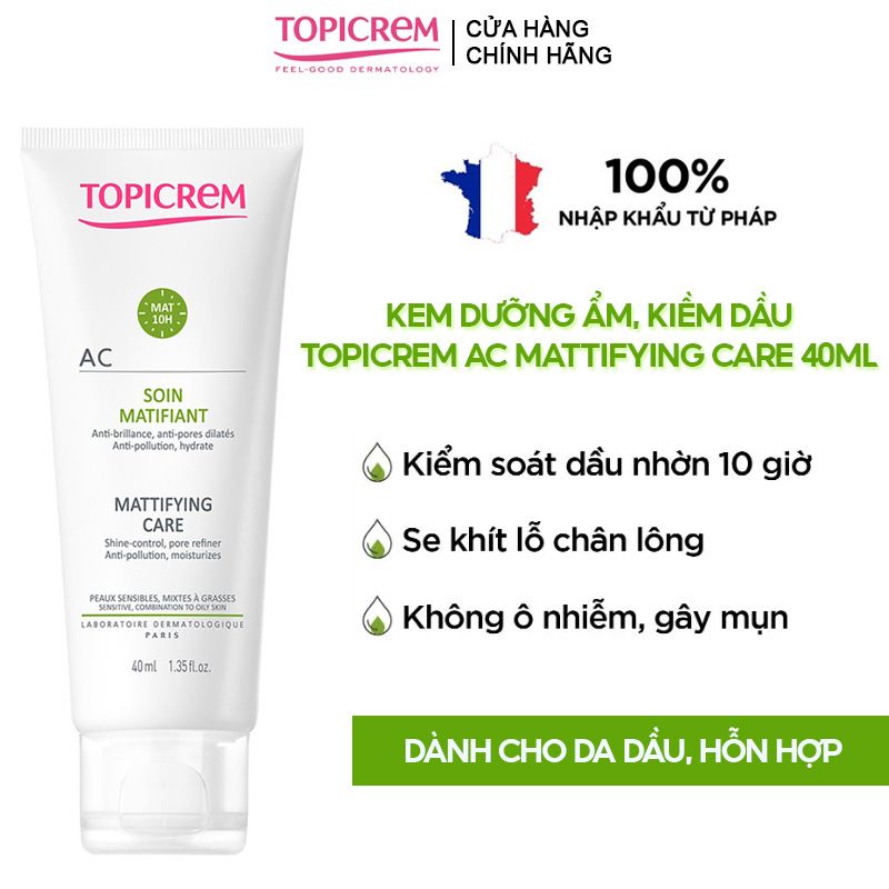 Kem Dưỡng Ẩm, Kiềm Dầu, Giảm Bóng Nhờn Cho Da Mụn Topicrem AC Mattifying Care 40ml