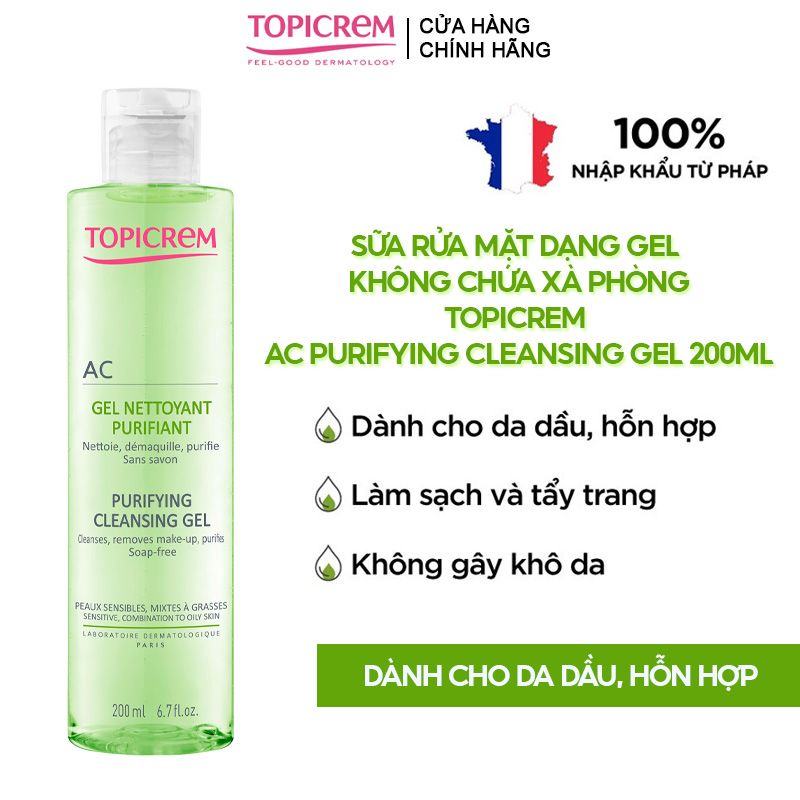 Sữa Rửa Mặt Dạng Gel Dành Cho Da Dầu, Hỗn Hợp Topicrem AC Purifying Cleansing Gel 200ml