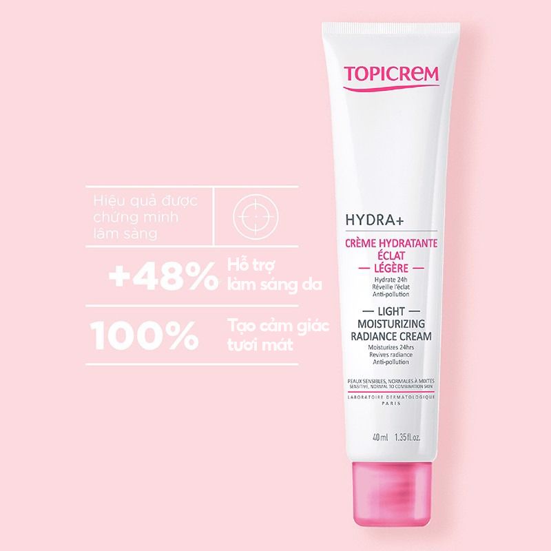 Kem Dưỡng Ẩm, Làm Đều Màu Da Cho Da Nhạy Cảm Topicrem Hydra+ Light Moisturizing Radiance Cream 40ml