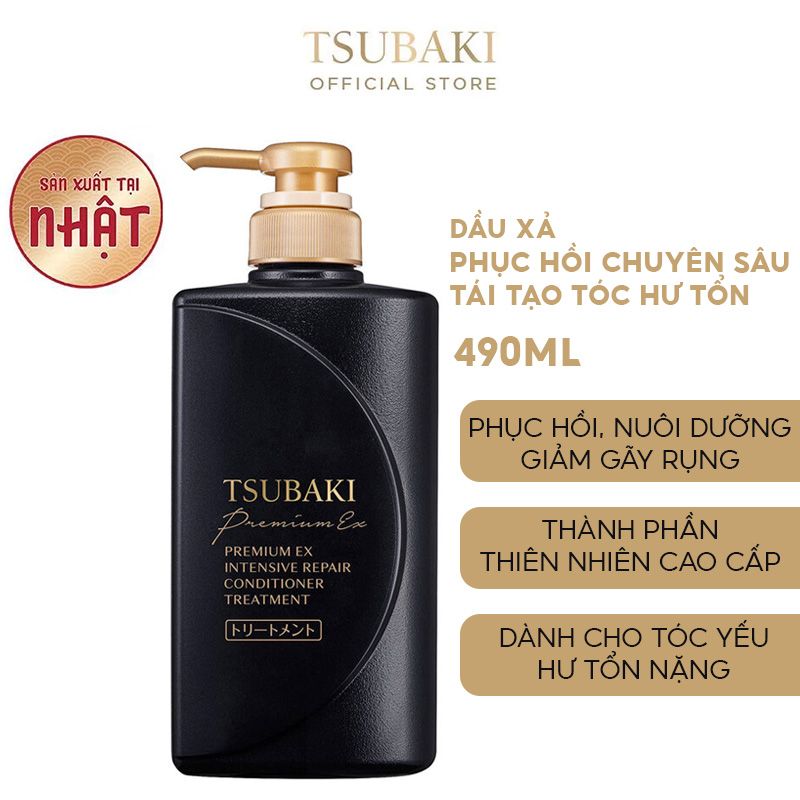 Dầu Xả Phục Hồi Hư Tổn Nặng, Giảm Gãy Rụng Tóc Tsubaki Premium EX Intensive Repair Conditioner Treatment 490ml