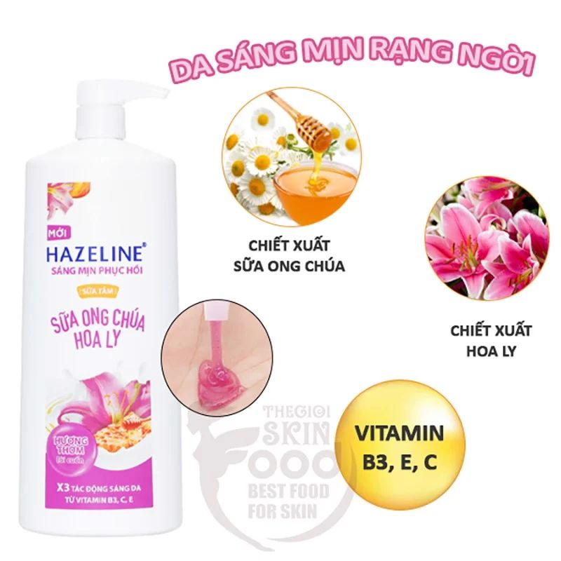 Hazeline Sữa Tắm Làm Sáng Mịn & Phục Hồi Da - Sữa Ong Chúa & Hoa Ly