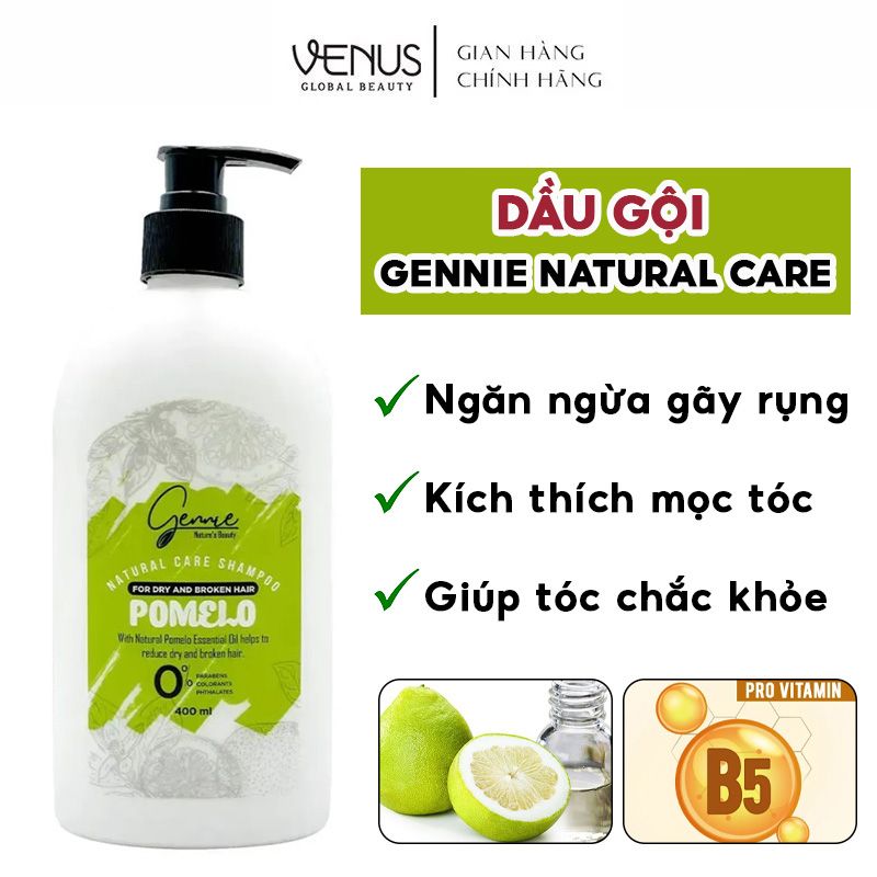 Dầu Gội Tinh Dầu Bưởi Ngăn Ngừa Gãy Rụng, Kích Thích Mọc Tóc Gennie Natural Care Shampoo Pomelo For Dry And Broken Hair 400ml