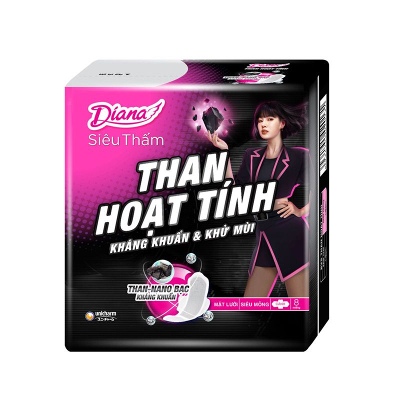 Băng Vệ Sinh Diana Than Hoạt Tính Siêu Mỏng Có Cánh (8 miếng) (Che tên sản phẩm khi giao hàng)