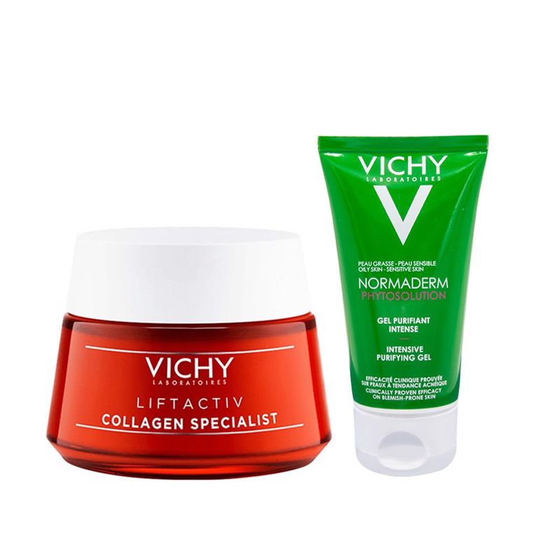 [2 Items] Bộ Đôi Ngăn Ngừa Lão Hóa Vichy Liftactiv Collagen Specialist Và Normaderm Phytosolution Intensive Purifying Gel