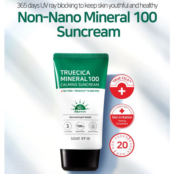 Kết quả hình ảnh cho Kem chống nắng Some By Mi Truecica Mineral 100 Calming Suncream 50ml"