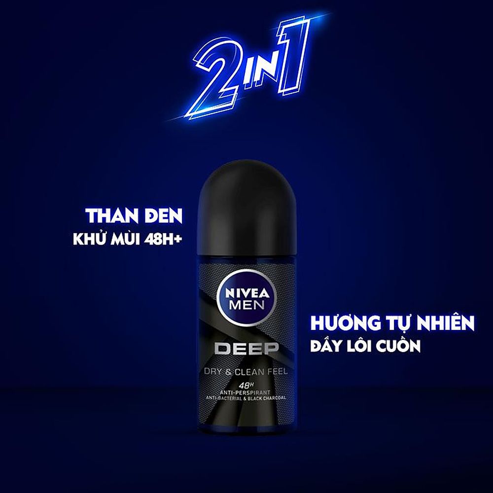 Lăn Khử Mùi Cho Nam Than Hoạt Tính Nivea Men Deep Anti-Perspirant Roll On 50ml (Che tên sản phẩm khi giao hàng)