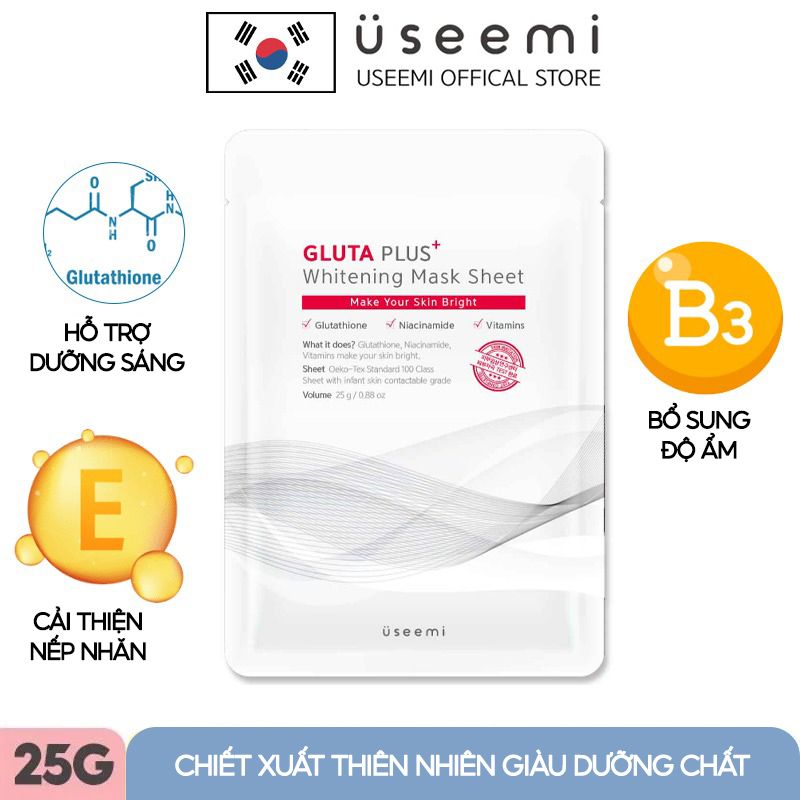 Mặt Nạ Hỗ Trợ Dưỡng Trắng Da Hàn Quốc Useemi Gluta Plus Whitening Mask 25g