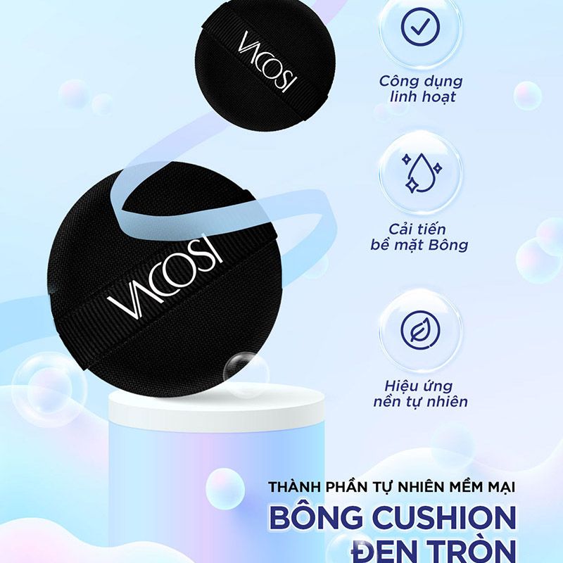 Mút Tán Kem Nền, Phấn Nước Vacosi Bông Cushion Đen - PU06