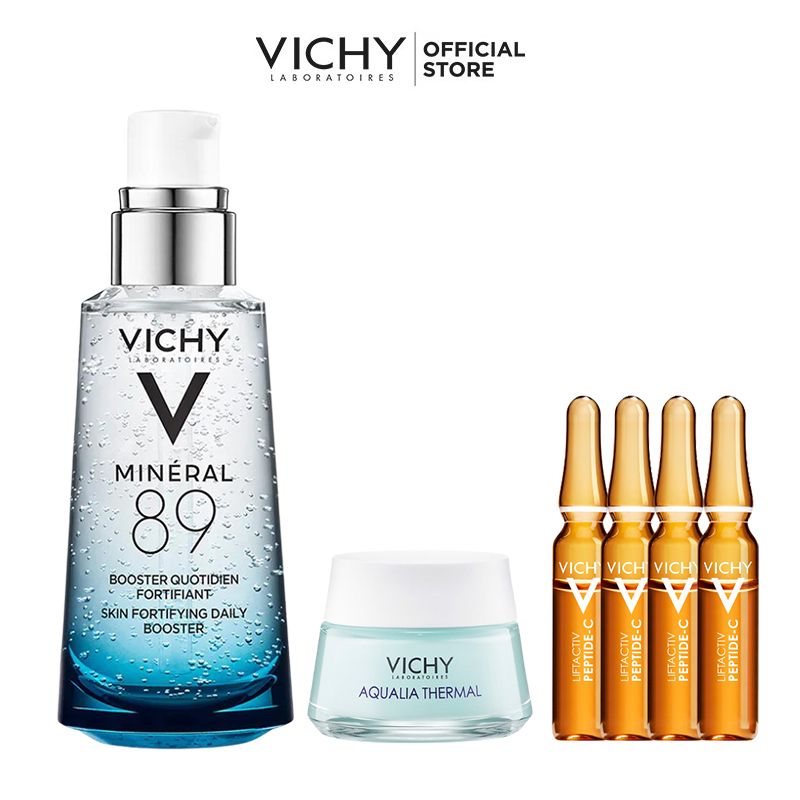 [4 Items] Bộ Dưỡng Cấp Nước, Dưỡng Trăng Da Vichy Mineral 89 Serum, Aqualia Night Spa & Liftactiv Peptide-c