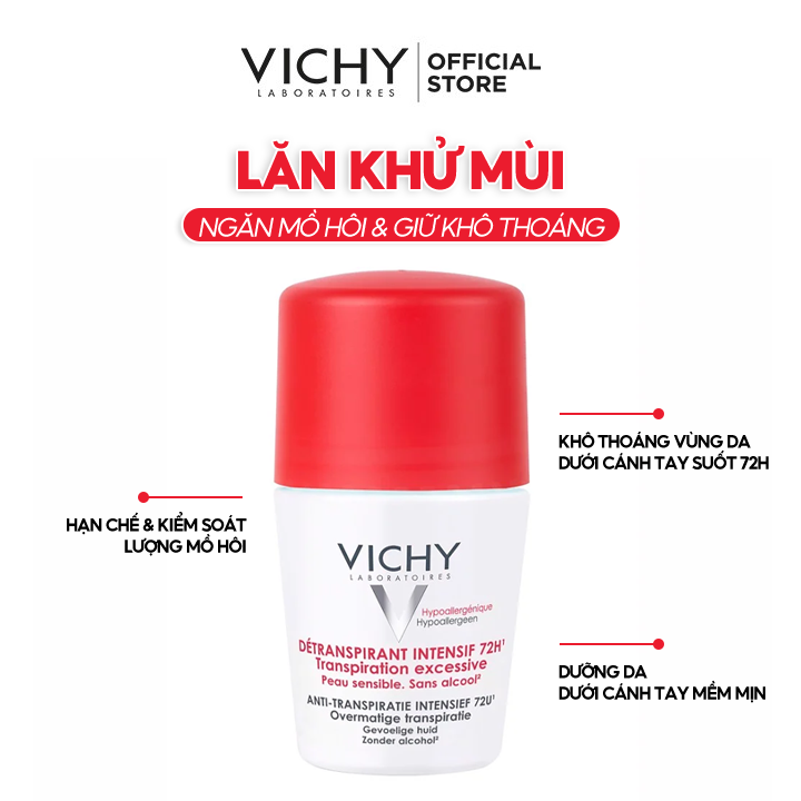 Lăn Khử Mùi Ngăn Mồ Hôi, Giữ Khô Thoáng Suốt 72H Vichy Detranspirant Intensif 72H 50ml (Che tên sản phẩm khi giao hàng)