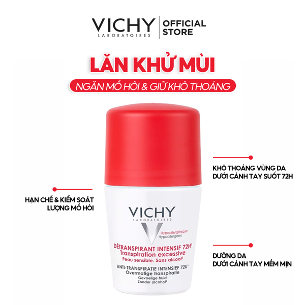 Lăn Khử Mùi Vichy Ngăn Mồ Hôi, Giữ Khô Thoáng Suốt 72H Detranspirant Intensif 72H 50ml (Che tên sản phẩm khi giao hàng)