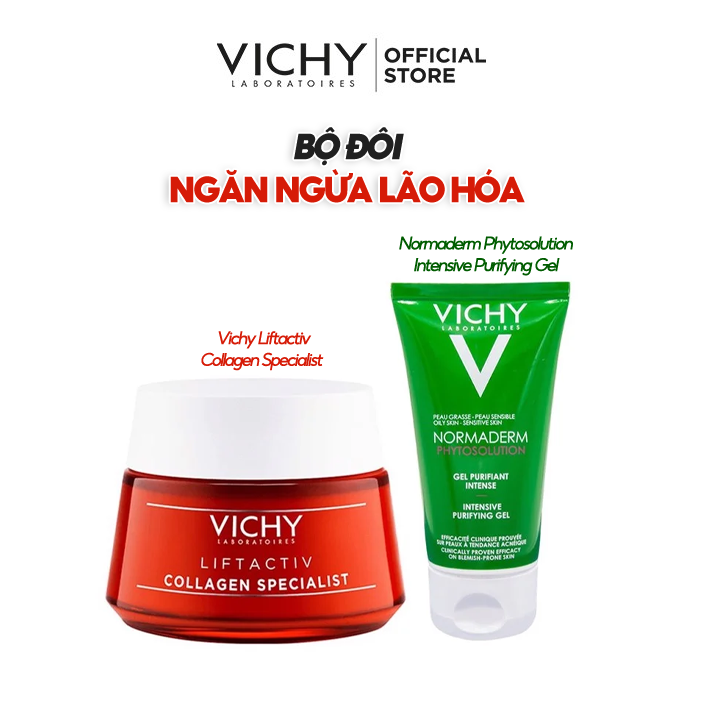 [2 Items] Bộ Đôi Ngăn Ngừa Lão Hóa Vichy Liftactiv Collagen Specialist Và Normaderm Phytosolution Intensive Purifying Gel