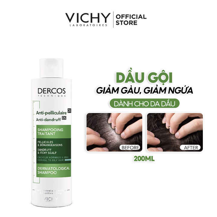 [200ml] Dầu Gội Lạch Sạch Gàu, Giảm Ngứa Dành Cho Da Dầu Vichy Dercos Anti Dandruff Dermatological Shampoo