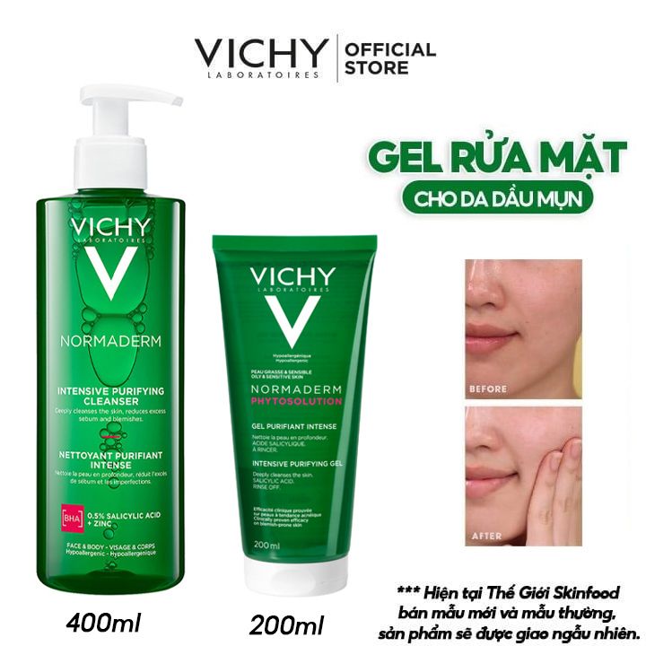 Gel Rửa Mặt Cho Da Dầu Mụn Làm Sạch Sâu, Giảm Nhờn Vichy Normaderm Phytosolution Intensive Purifying Gel