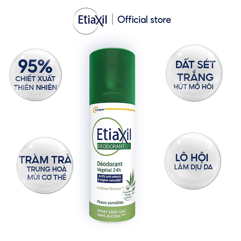 Xịt Khử Mùi Hàng Ngày Chiết Xuất Nha Đam Etiaxil Deodorant Vegetal 24H Spray Sans Gaz 100ml