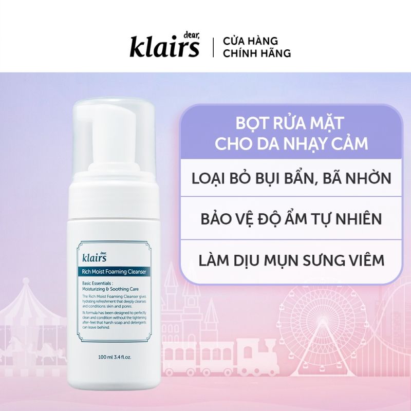 Sữa Rửa Mặt Tạo Bọt Dưỡng Ẩm, Dịu Nhẹ Klairs Rich Moist Foaming Cleanser 100ml