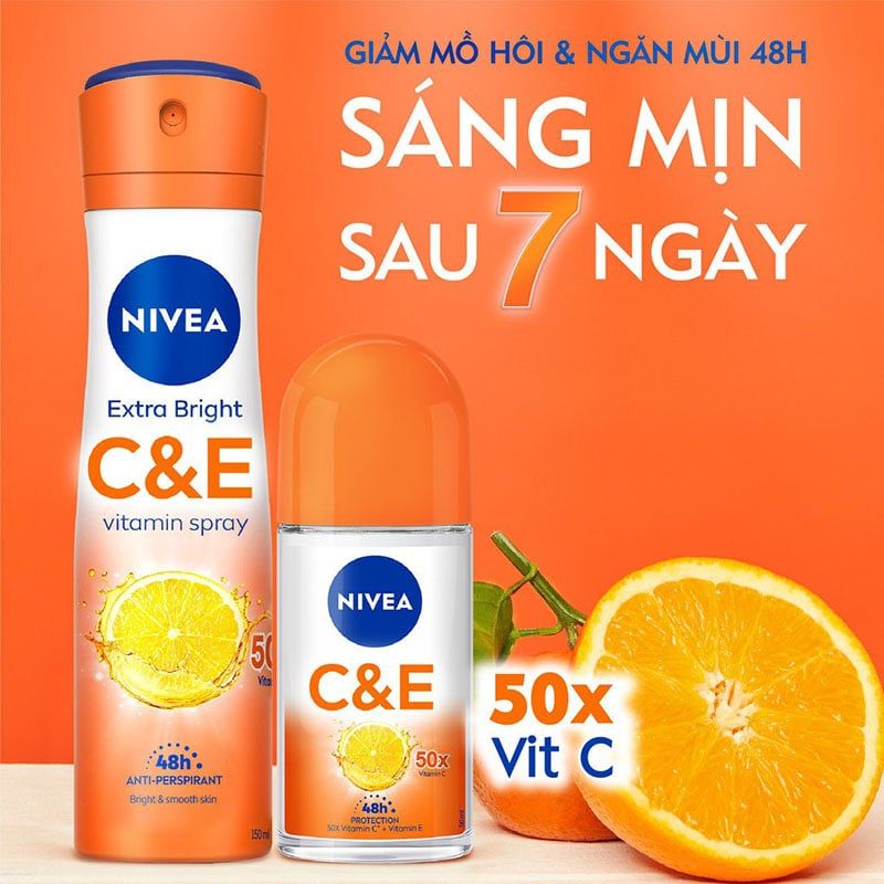 Xịt Ngăn Mùi Dưỡng Sáng Da Vitamin C&E Nivea Extra Bright C&E Vitamin Spray 150ml