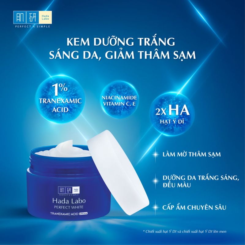 Kem Dưỡng Hỗ Trợ Dưỡng Sáng Da, Mờ Thâm Sạm Hada Labo Perfect White Tranexamic Acid Cream 50g