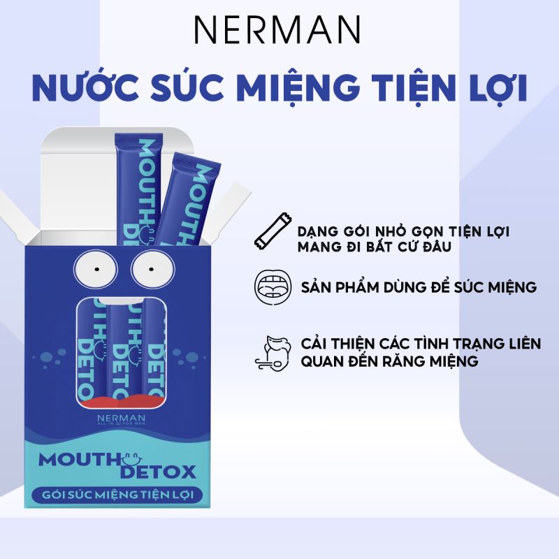 [Hộp 10 gói] Nước Súc Miệng Kháng Khuẩn, Làm Sạch Răng Dạng Gói Nerman Mouth Detox