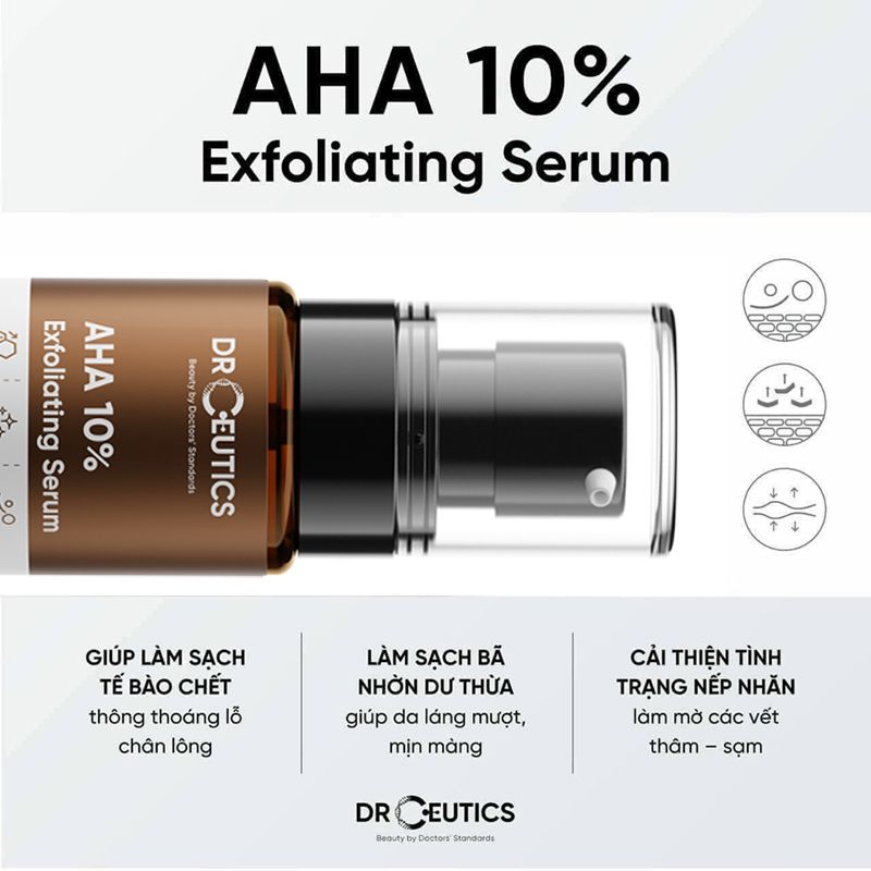 Serum DrCeutics Tinh Chất Loại Bỏ Tế Bào Chết, Làm Sáng Da, Ngăn Ngừa Lão Hóa DrCeutics AHA 10% Exfoliating Serum 30g